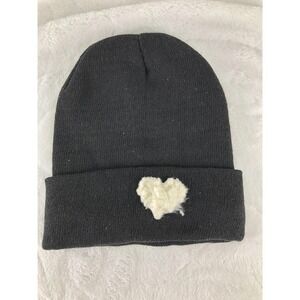 Heart Patch Hat Cap Knit Beanie Cuffed Embroidered White Graphic Mens Womens